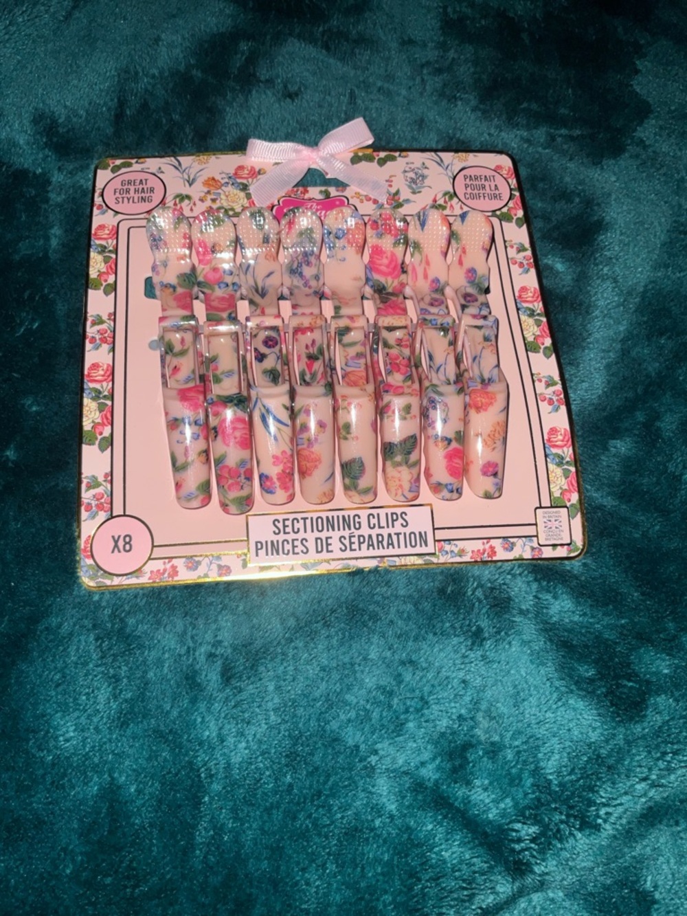 Floral Sectioning Hair Clips - Pink Floral (8-Pack)